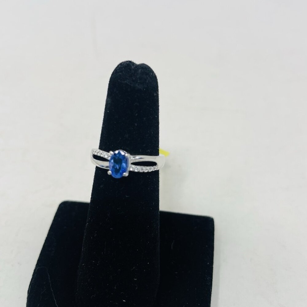 Tanzanite Size 5 Zircon Platinum Over Sterling Silver Split Ring 0.75 cts. 5039